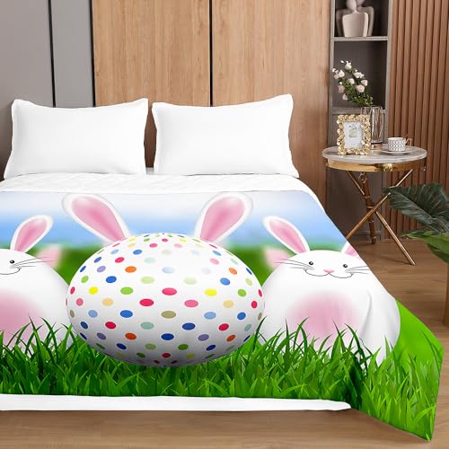 Highdi Colcha de Verano Estampa de Pascua de Resurrección, Microfibra Colcha para Primavera y VeranoLigera Cama Fina, Colchas Cama Individuales y Dobles Modernas (130x150cm,Huevos Lunares)
