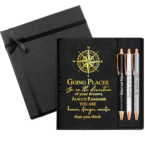 Resurhang 5 Pcs Inspirational Gifts Journal Gift Set Pen Gift Box Black Gifts for Graduation College Motivational Leather Journal Ballpoint Pen with Gift Box for Graduation Senior Middle Students