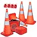4PC 27.6" Collapsible Traffic Cones with Nighttime LED Lights Pop up Safety Road Parking Cones Weighted Hazard Cones Construction cones Fluorescent Orange w/2 Reflective Silver Strips Collar