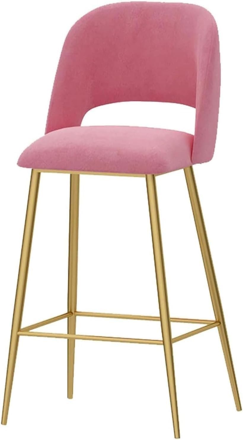 Taburete de Bar Moderno de Terciopelo, 1 Unidad, Altura de mostrador con Respaldo y Patas de Metal Dorado para Cocina.