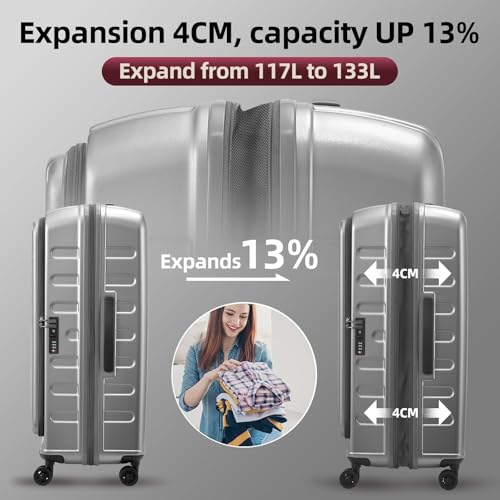 Image of Kaleenie 29 Inch Luggage with Expansion and Side Opening Design, 50 * 31(35)*76cm, 117L~133L Lightweight ABS+PC Hardshell Checked Suitcase, Gray