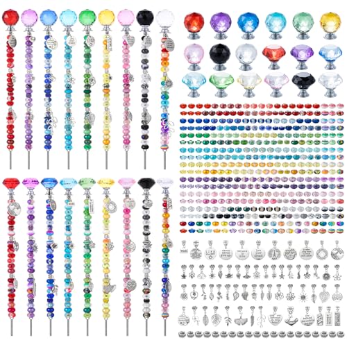 513Pcs DIY Beaded Garden Stakes Fairy Wand Kit Garden Stakes Decorative with 18 Threaded Rod Crystal Top Large Holes Bead for Christmas Plants Garden Outdoor&Indoor Decorative12IN