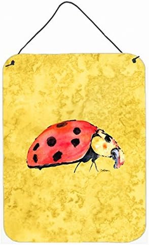 Lady Bug on Yellow Aluminium Metal Wall Or Door Hanging Prints - 12 x 16 in.