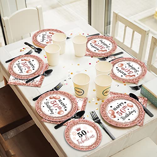 image for Wiooffen 96 Pcs 50 and Fabulous Birthday Party Plates Napkins Tablewar
