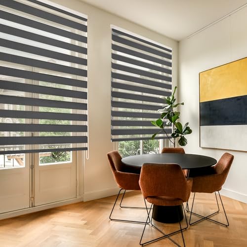 Blindecor Lira Store enrouleur jour/nuit, tissu double Gris anthracite, zèbre 120 x 250 cm | Taille tissu 117 x 245 cm. Stores élégants