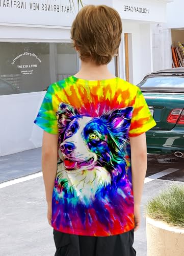 Image of Dog Shirt Kids Size 10-12 Years Boys Blue T Shirts Children's Hippie Tshirts Short Sleeve Round Neck 9 Years Fashion Tees