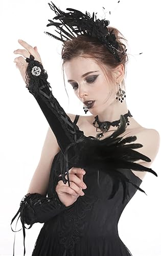 Miniatura 3 de Guantes de plumas de encaje negro para mujer, accesorios de disfraz de cosplay con muñequeras de cisne