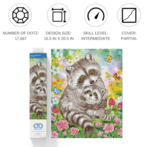 Image of DIAMOND DOTZ Sweet Racoons Diamond Painting Kits for Adults - Diamond Art Kits a Relaxing Creative Craft Kit with Dotz Gems 16.5x20.5