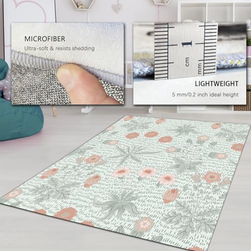 Tapis 90x150cm floral oriental doux avec dossier de sécurité antidérapant