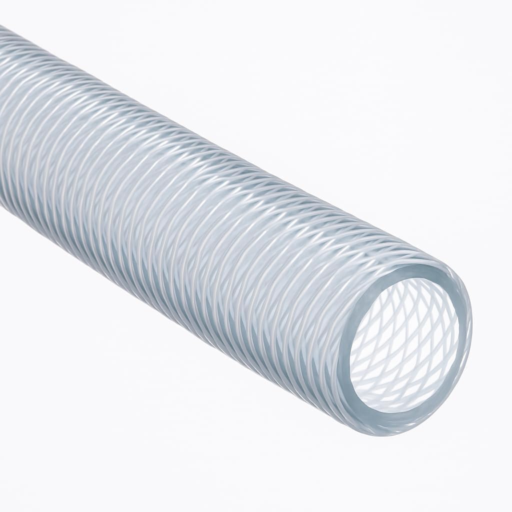 Druckluftschlauch PVC Transparent 50m (Innen Ø 6mm / Wand 2.5mm) – Gewebeschlauch 3-lagig Öl- & Benzinbeständig, Flexibler Wasserschlauch für Kompressor, Luft & Chemikalien