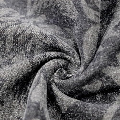 Men's Floral Print Straight Leg Skinny Elastic Force Jeans, Black Gray Acid Wash Denim, Vintage Style Pattern 7