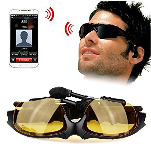 Elinka Wireless Music Bluetooth Sunglasses Headset Headphone With Stereo Handsfree For Iphone 5S 6 Plus, Samsung Galaxy S3 S4 S5, Htc, Lg And All Smart Phones Or Pc Tablets+Replaceable 3 Pair Lens #TOP4