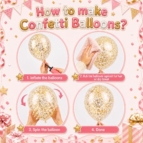 Image of Blush Pink Gold Balloons, 50Pcs 12 Inch Double Layer Confetti Latex | Pearl White Pink Gold Balloons for Birthday Wedding Anniversary Bridal Baby Shower Party Decor