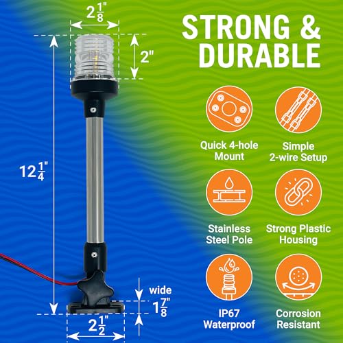 Image of Boat Anchor Light, 12 inch LED Stern Light, USCG Tested Fold-Down Waterproof