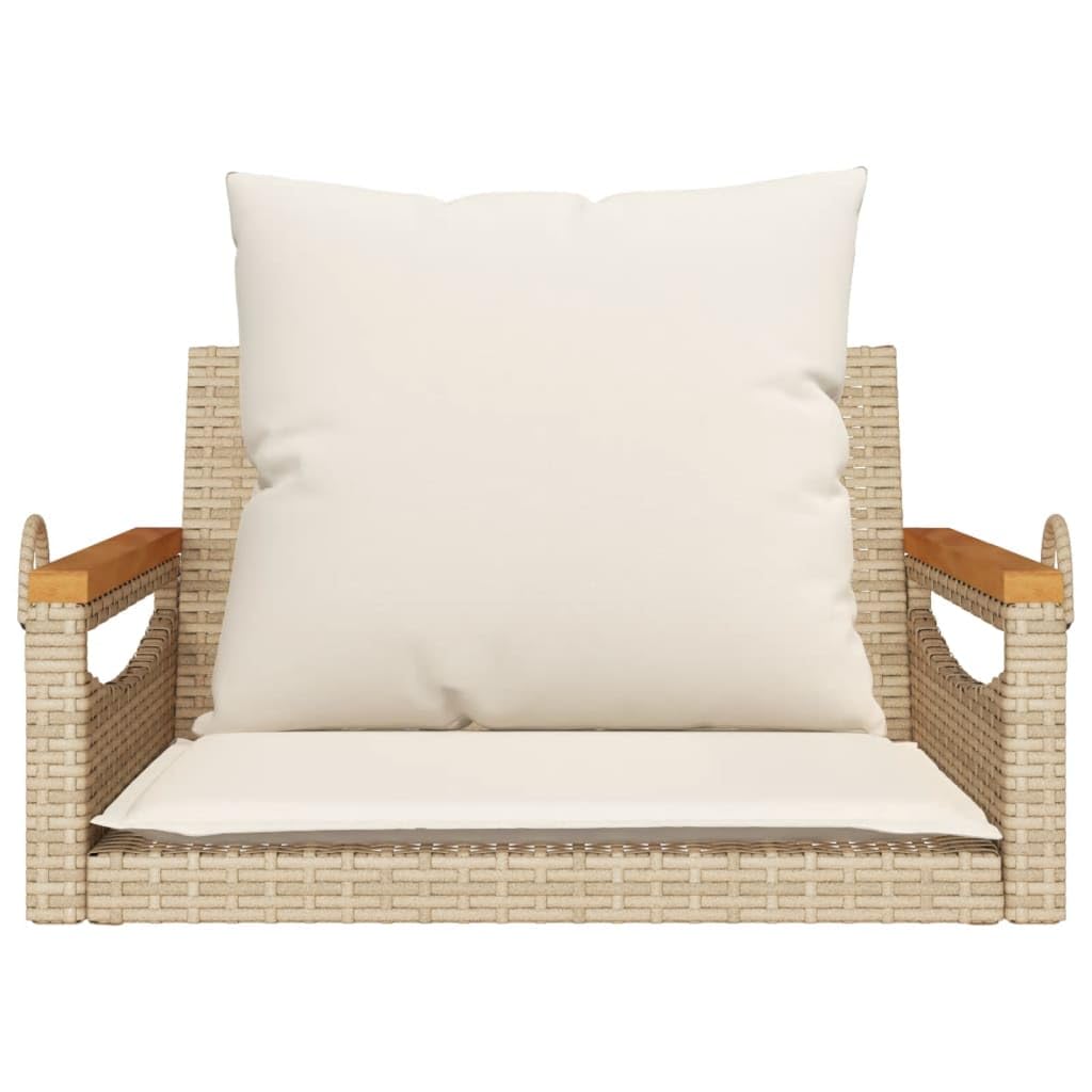 Banco Columpio con Cojines ratán sintético Beige 63x62x40 cm, Columpio Jardin Exterior, Balancin Jardin Exterior, Muebles Jardin Exterior, Balancin Balcon - 368166