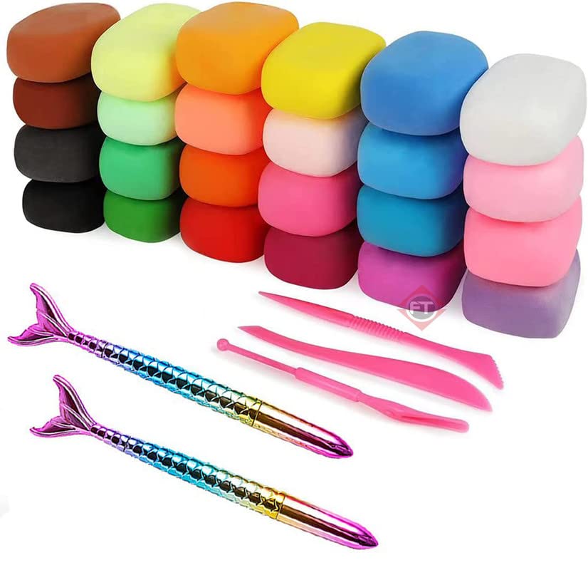 Firstly Kids Safe Soft & Non Toxic Modeling Play Dough & Joy Sets (12 Colorful Clay Pack, Multicolour, Age 3+) and 2 pc Mermaid Pen