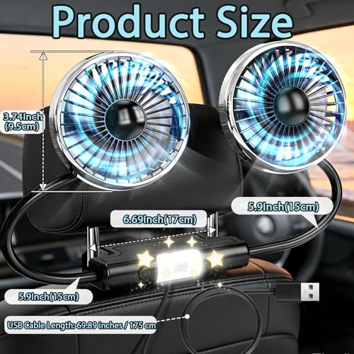Image of Backseat Fan for Baby Rear Facing Car Back Seat, Dual Car Headrest Seat Fans for Backseat for Kids (No Battery)
