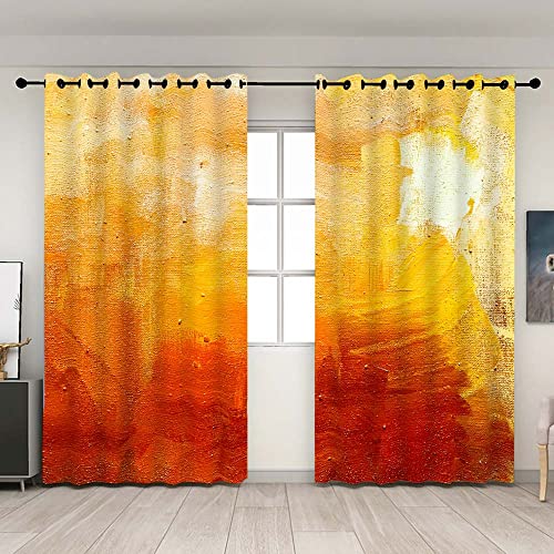 Jacrane Red Yellow Orange Abstract Art Window Curtain 52X63 Inch 2 Panels Living Room Curtains Abstract Pained Canvas Fall Window Curtains For Living Room #TOP5