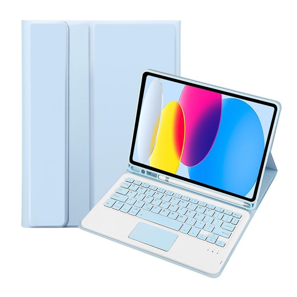 JiuRui Tablettes Accessoires, Housse de Clavier Amovible, étui en Cuir PU et TPU Compatible avec iPad Air5/Air4 10,9 Pouces(Sky Blue+Keyboard)