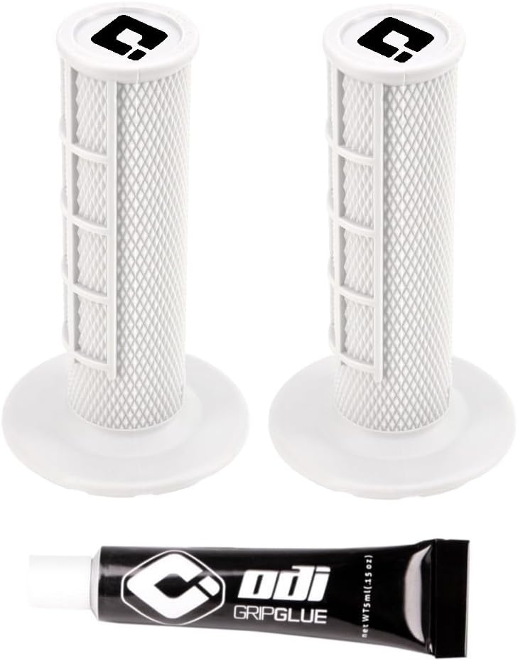 White Ruffian ODI MX Bike Grips Half Waffle 7/8" Handlebars Comes with Grip Glue