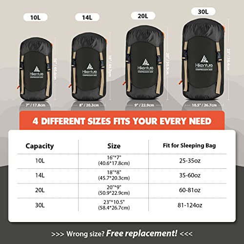 Hikenture Compression Sack For Sleeping Bag, Upgrade Anti-Tear Nylon Sleeping Bag Stuff Sack, 10L/14L/20L/30L Water-Resistant Compression Bag, Storage Bag (Dark Green, 20L) #TOP5