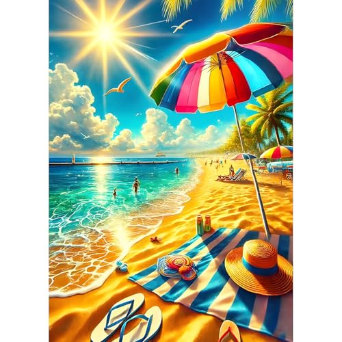 QQYRHN 5D DIY Paysage de Plage Kits de Peinture Diamant, Complète Soleil Diamond Painting pour Adulte Débutants,Vacances Art du Diamant, Décoration Murale...