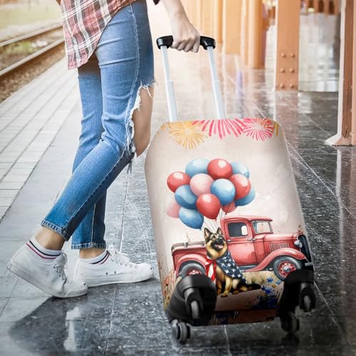 Vintage Patriotic German Shepherd 4th of July Independence Memorial Day Travel Luggage Cover Alsatian Dog Lover Gifts Suitcase Dust Protective Decor - 010063