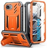 FNTCASE for iPhone 16e Phone Case: Military Grade [Built-in Screen Protector] [Kickstand] Matte Textured Drop Proof Protection Cover | Rugged Shockproof TPU Protective Sturdy Cases 2025 - Orange
