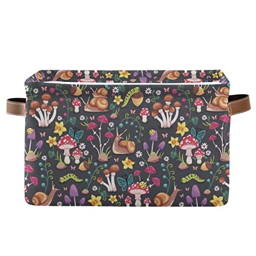 Mushrooms Rectangle Storage Basket Collapsible Storage Bin For Nursery Toys Books, Waterproof Canvas Basketsfor Closet Shelves Bedroom Living Room Decor #TOP12