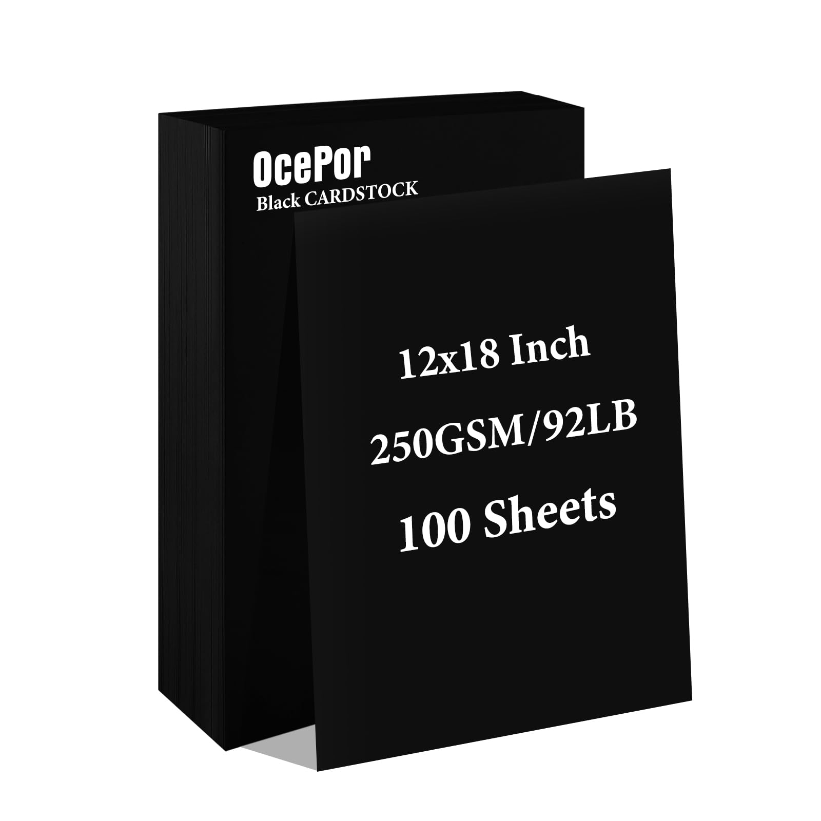 OcePor 100 Sheets Black Cardstock 12” x 18”, 92lb/250gsm Black Card Stock, Thick Card Stock Paper, Heavy Cardstock Paper for Printer, Resume,