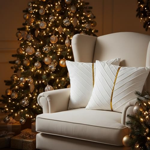 Image of Velvet Throw Pillow Covers 26x26 inch Pack of 2 Gold Decor White