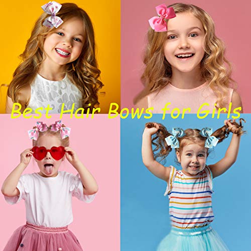 18Pcs 5" Hair Bows For Girls Alligator Clips Unicorn Rainbow Grosgrain Ribbon Big Bows Clips Hair Accessories For Infants Toddlers Kids Teens #TOP1