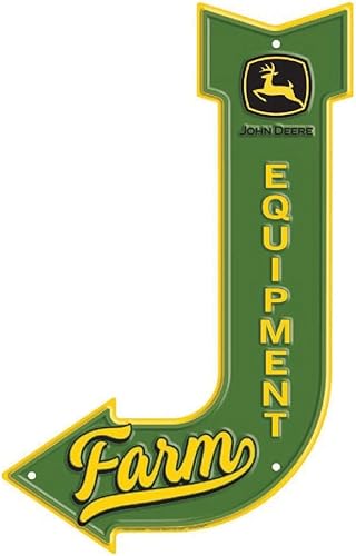 John Deere Equipo de granja de señal de flecha de metal, verdeamarillo