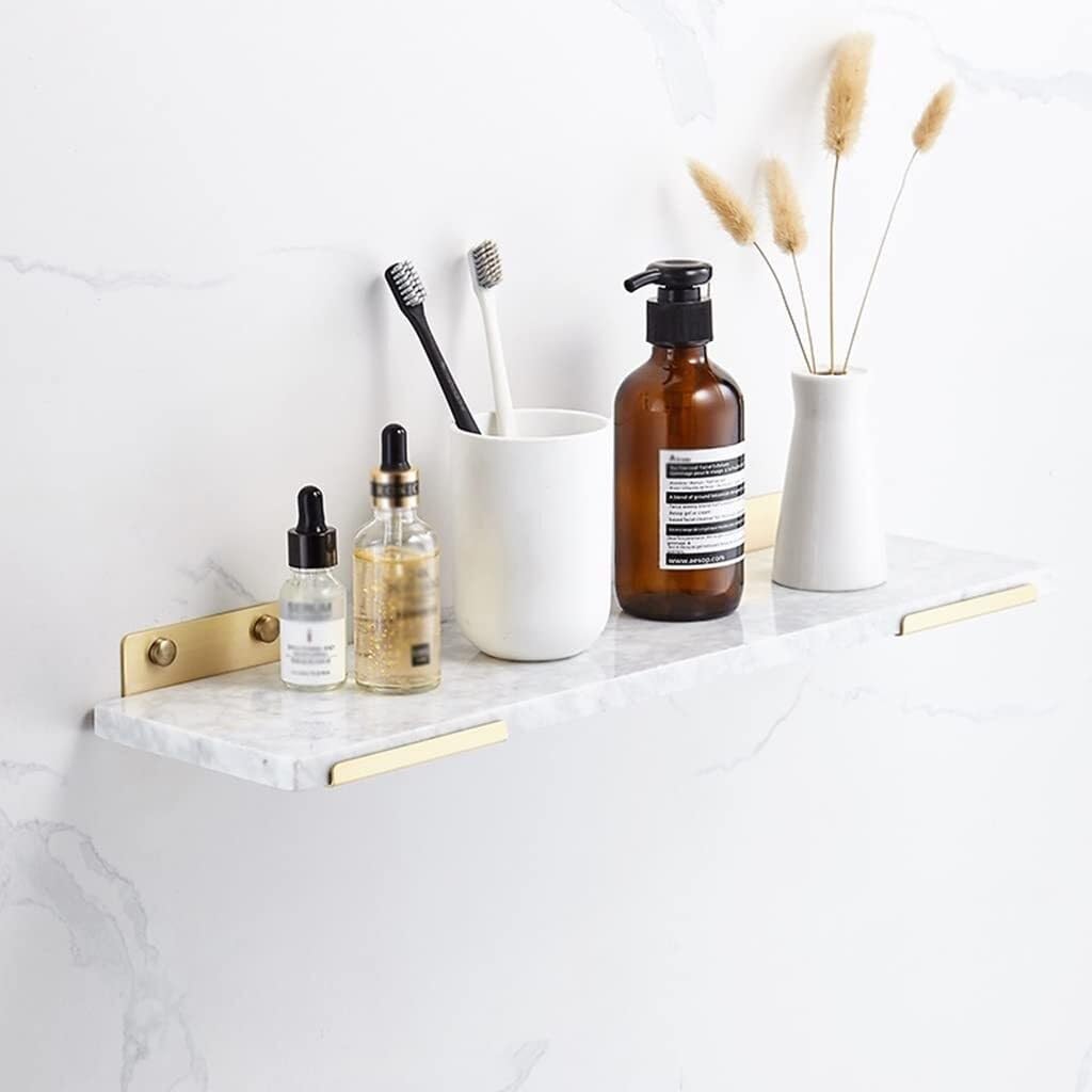 Nordic Floating Shower Caddy Shelf 40cm Brushed Brass Marble Wall Mounted Organizer for Bathroom Kitchen Storage