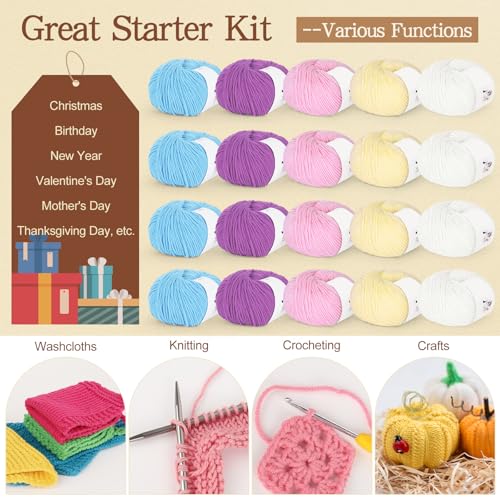 Image of Katech 20 Skeins Cotton Yarn for Crocheting-55% Cotton 45% Acrylic-#3 DK (Light)-Super Soft Milk Cotton Yarn-Great Crochet and Knitting Starter Kit for Colorful Craft(Color B)