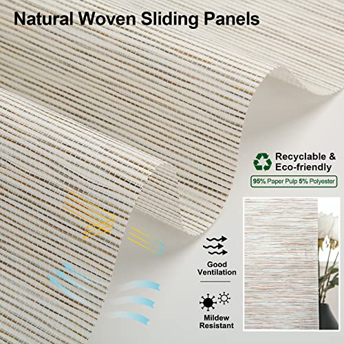 Graywind Manual Sliding Panels Natural Woven Panel Track Blinds Wand Control Window Blinds For Patio Sliding Glass Door Large Windows Width Up To 153", Custom Size (Moonlight) #TOP3