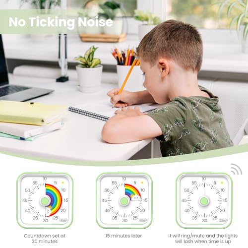 InfPokid Visueller Timer Kinder mit Pausenfunktion, 60 Minuten Countdown Regenbogen Timer für Kinder Schreibtischstudie, Klassenzimmer, Büro, Küche, Leises Zeitmanagement für ADHS (Grün Regenbogen) 3