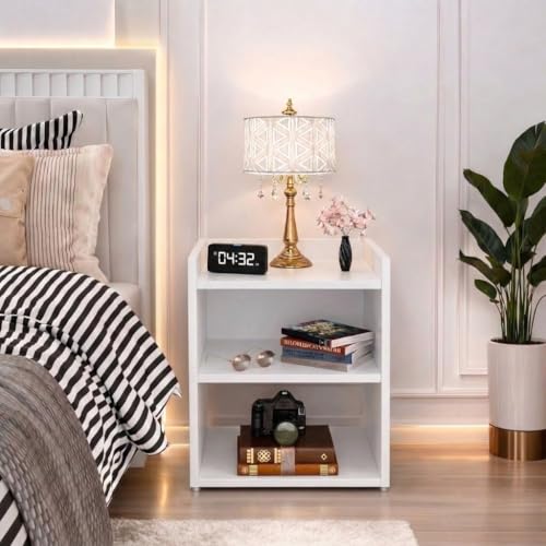 Image of SPYDER CRAFT 2 Tier Engineered Wood Bedside Table for Bedroom|Wooden Modern Side Tables for Bedroom|Side Table for Bed Room|Corner Table for Bed Room Finish Color -White, DIY(Do-It-Yourself)