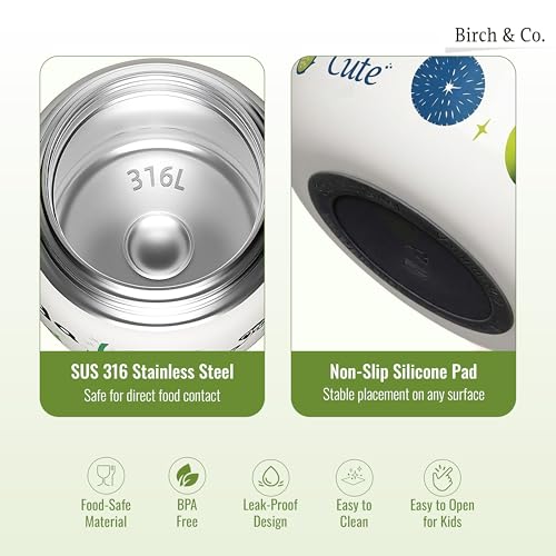 Image of Birch & Co. Baby Feeding Bowl and Spoon Set, Stainless Steel Food Bowls - 320ml, 304 Stainless Steel Baby Food Container with Double Wall Vacuum Insulation, BPA-Free Leak-Proof for School & Travel,Green