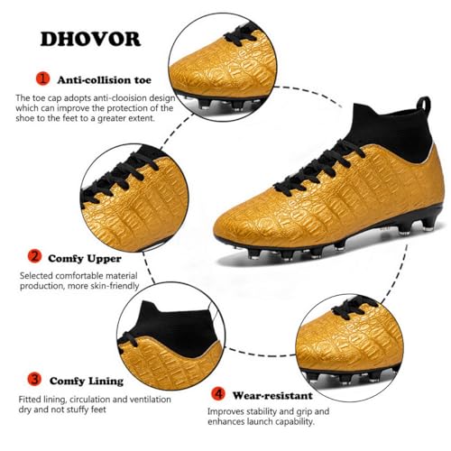 DHOVOR Boys Girls High-Top Soccer Cleats Youth Professional Football Cleats Unisex Lightweight Soccer Shoes for Kids2