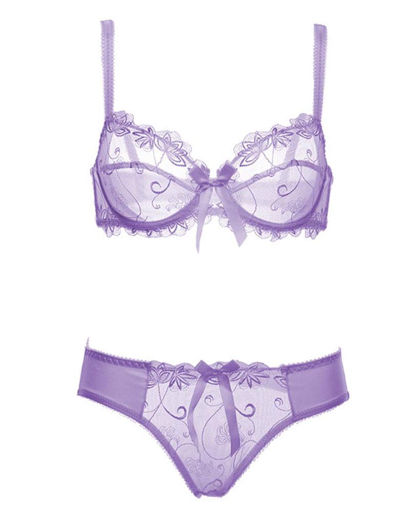 Cherry Red Women’s Lace Bra and Panties Two-Piece Set - E70 - purple