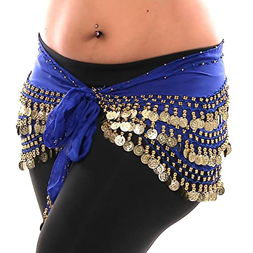 Image of VRITRAZ Women's Chiffon Belly Dance Chiffon Top, Harem Pants and Hip Scarf Ringy Golden Coins Fancy Pants