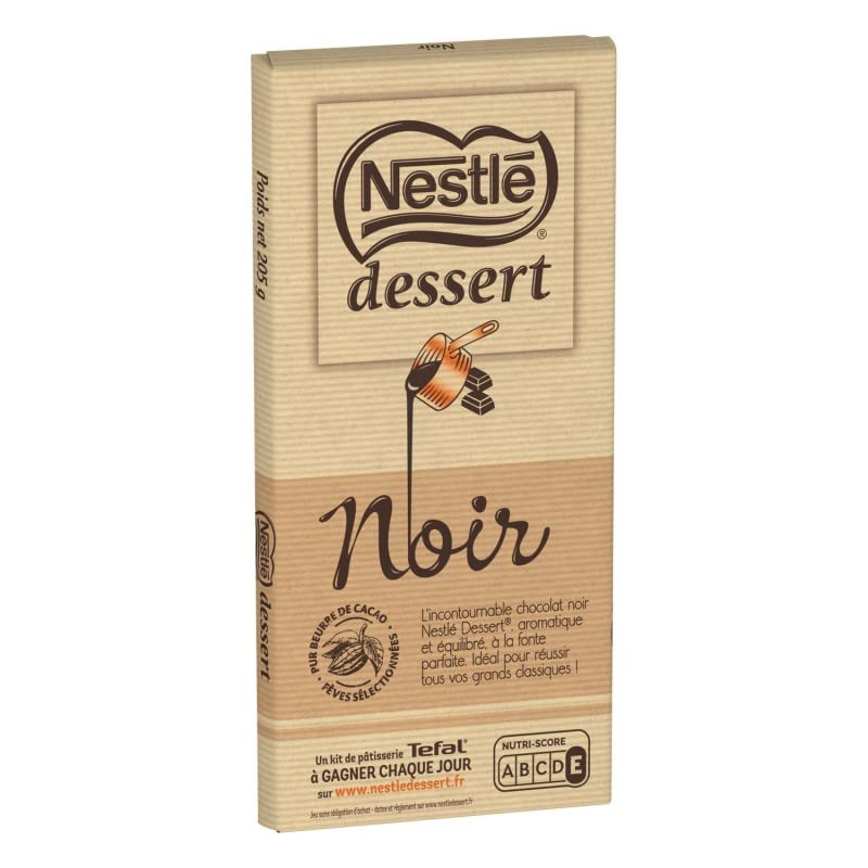 Nestlé - Tableta De Chocolate Postre Negro 205G - Lot De 4 - Precio Por Lote - Entrega Rápida