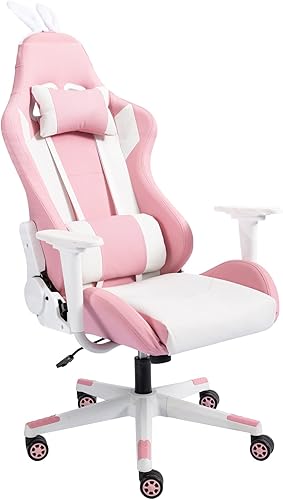 Silla ergonómica para juegos de masaje con soporte lumbar y reposacabezas, ajustable giratoria de piel sintética reclinable, respaldo alto, silla de