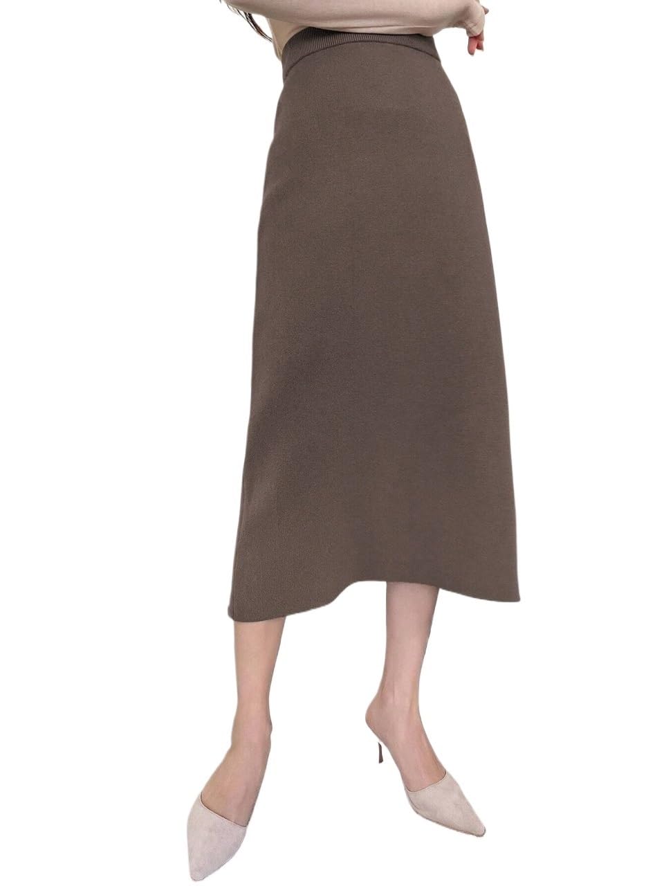 Solid Color High-Waisted Midi Skirt Womens Basic Versatile Trendy Skirt
