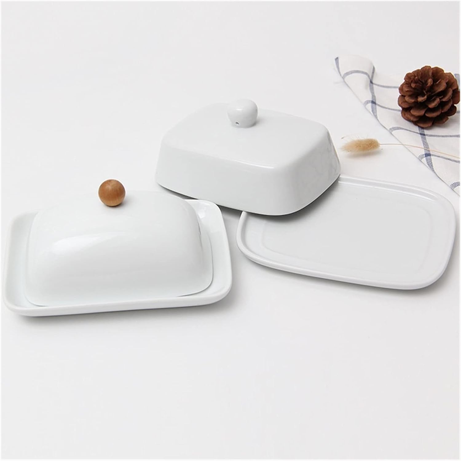 butter dishes Butter Box Cheese Storage Sealing Dish Tray with Lid Dessert Ceramic Butter Keeper Tool Plate Container for Kitchen Butter Holder (Color : Style C) (Style A )