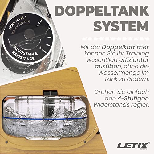 Wasser Rudergerät Wassertank mit Doppelkammersystem, LCD-Display, Bluetooth, APP + Tablethalterung - Echtholz Aqua Rower… – Bild 5