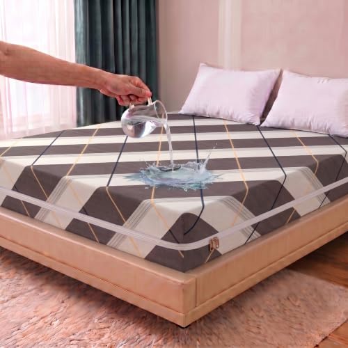 Image of WELLFIT Waterproof Premium Glace Cotton 300 TC Mattress Protector King Size | 78x72x6 Inches | Bed Cover with Zip | Mattress Cover with Zipper Chain | 6x6.5 Ft Mattresses