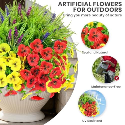 ICX Artificial Pansy Flowers for Outdoor, 20 PCS Faux Silk Pansies Spring Flowers with Eucalyptus Lavenders & Ferns, Fake Flowers for Outdoor Planters Porch Garden and Home Decor — view 3