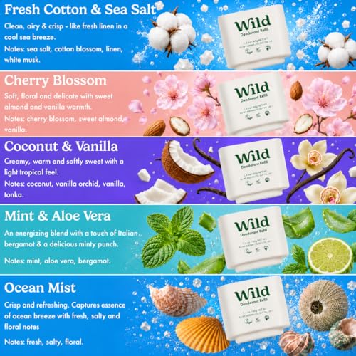 Image of Wild Aluminum Free Natural Deodorant Ultimate Starter Kit - Black Case - Natural Ingredients & 24 Hour Odor Protection - Women & Men's - Variety of Scents - Case + 5 Refills